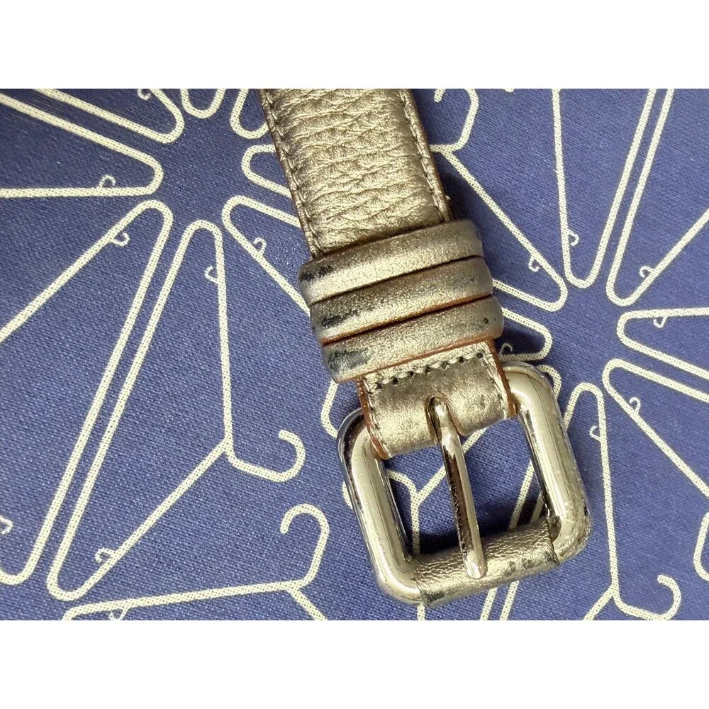 Lodis Genuine Leather Belt Women Metallic Bronze Skinny Belt Silver Buckle 38”